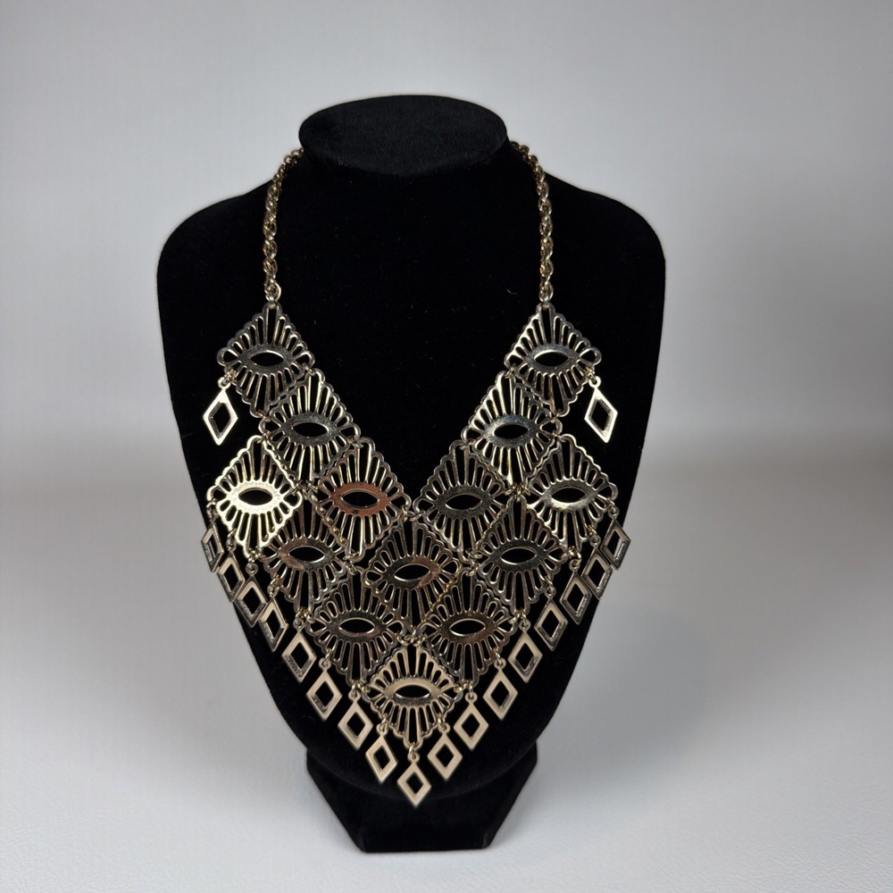 Vintage Sarah Coventry Mandarin Magic Necklace Goldtone Fringe Bib BoHo Bohemian